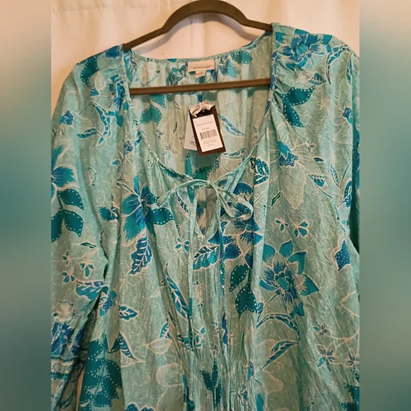 Avenue Size 18 Floral Blue Dress. Cute Ruffle Detail And Tie With Tassel's. - Picture 6 of 12